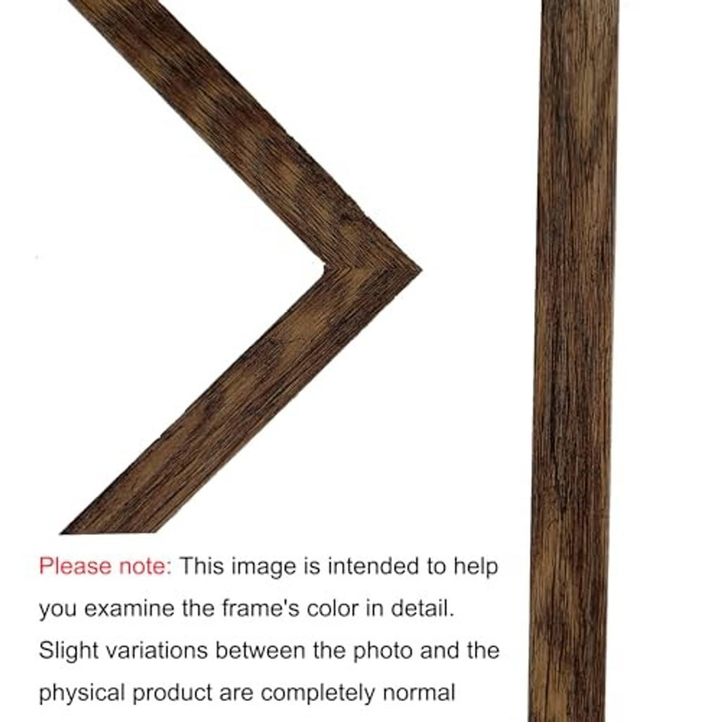 Close-up rustic brown wood picture frame corner with diagonal join and textured grain