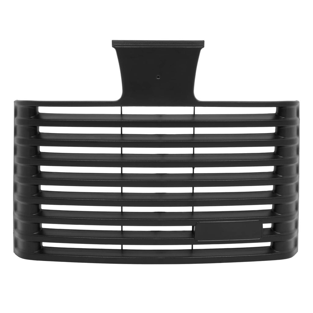 Front grille face with horizontal bar slats and top center support, black