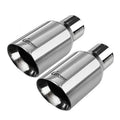 Pair of mirror-polished stainless exhaust tips with rolled edges and black outlet openings