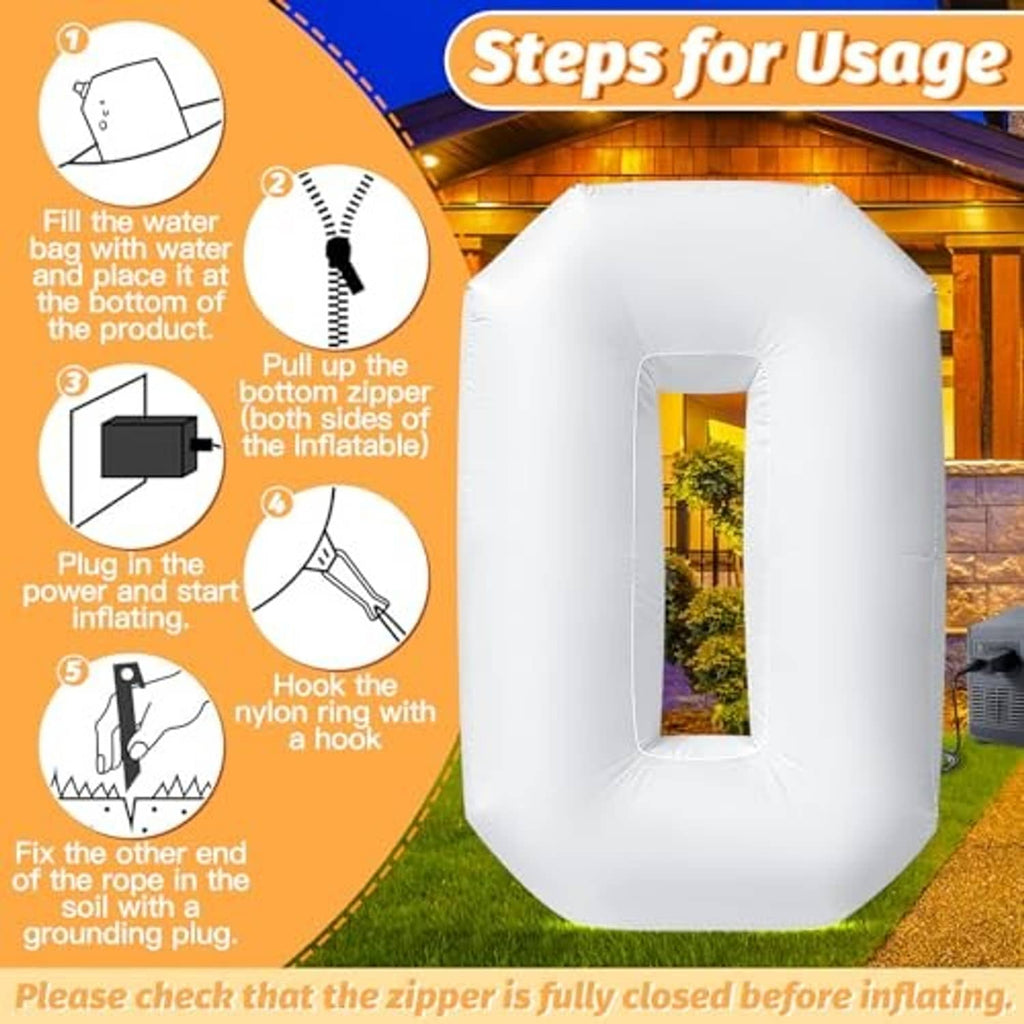 White inflatable number 0 decoration with access opening in the center