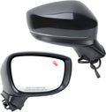 Black passenger side mirror with blind spot indicator and integrated turn signal