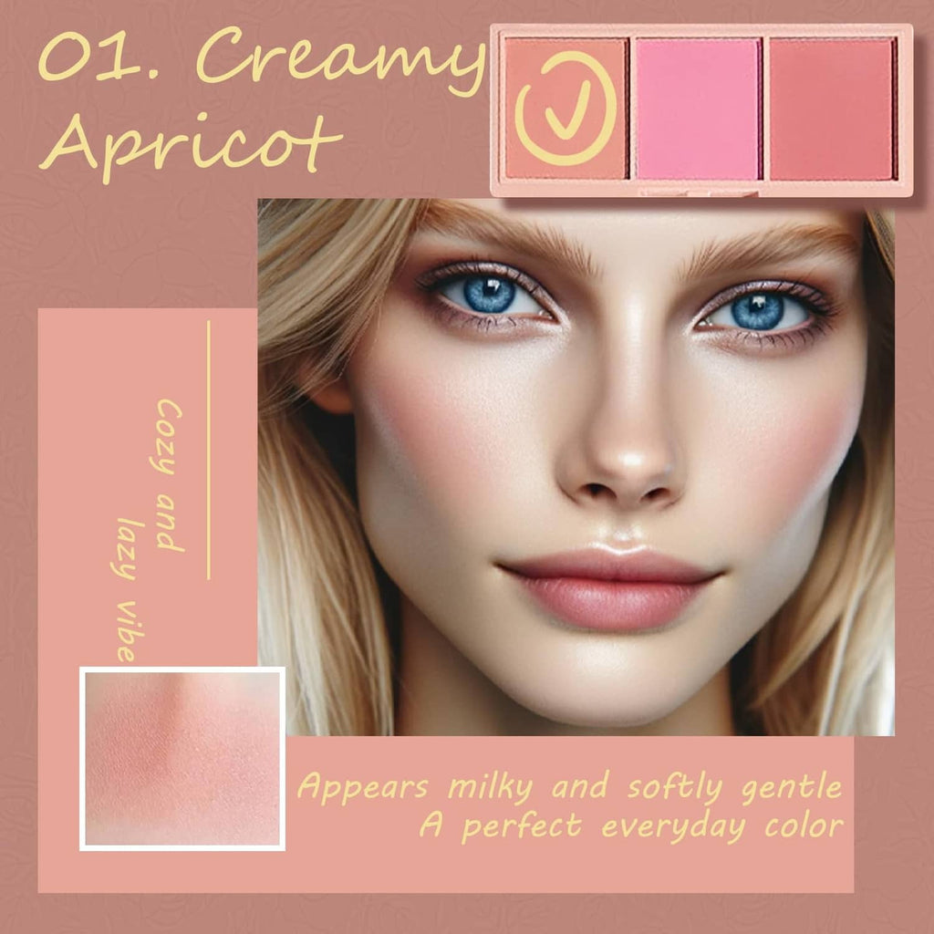 Matte pink blush palette open to three shades with included compact brush