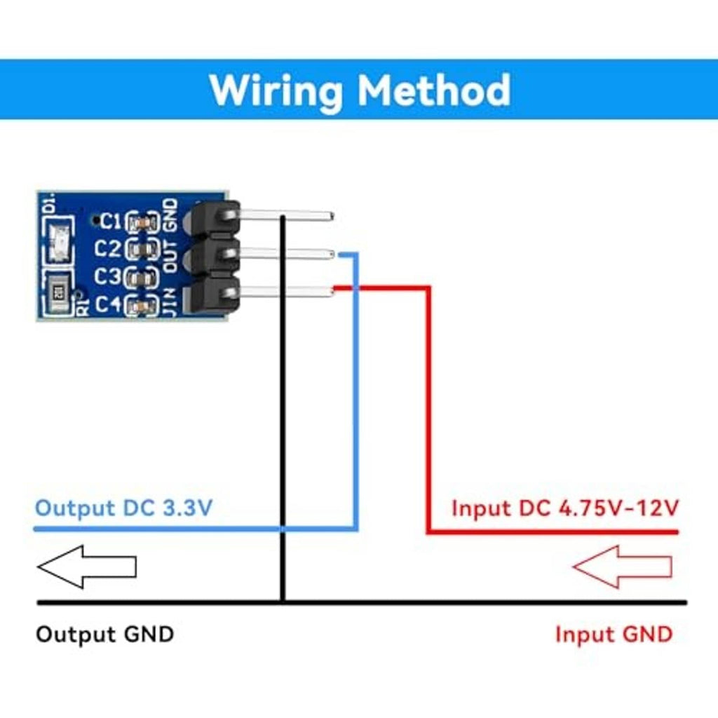 AMS1117-3.3 wiring method diagram for DC 3.3V output with input and ground