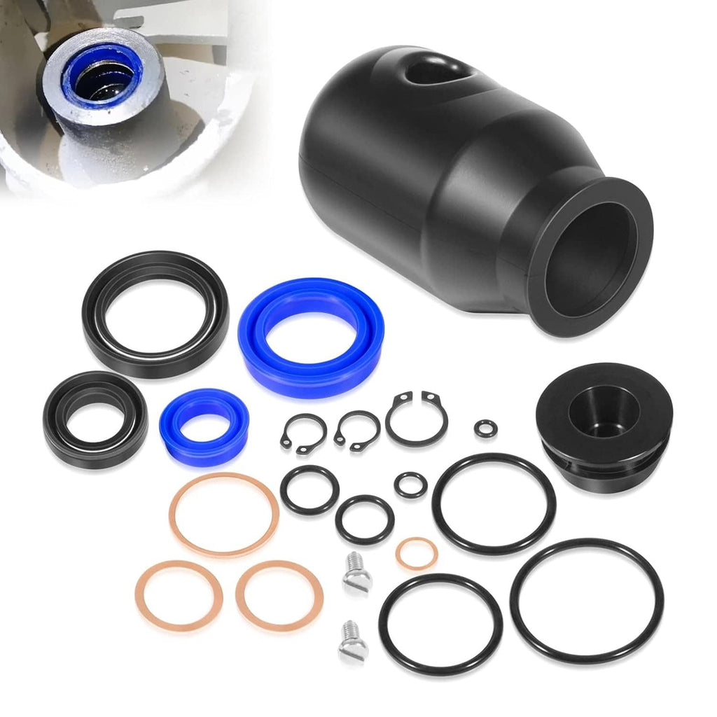 Hydraulic seal rebuild kit with black seal housing and assorted rubber O-rings