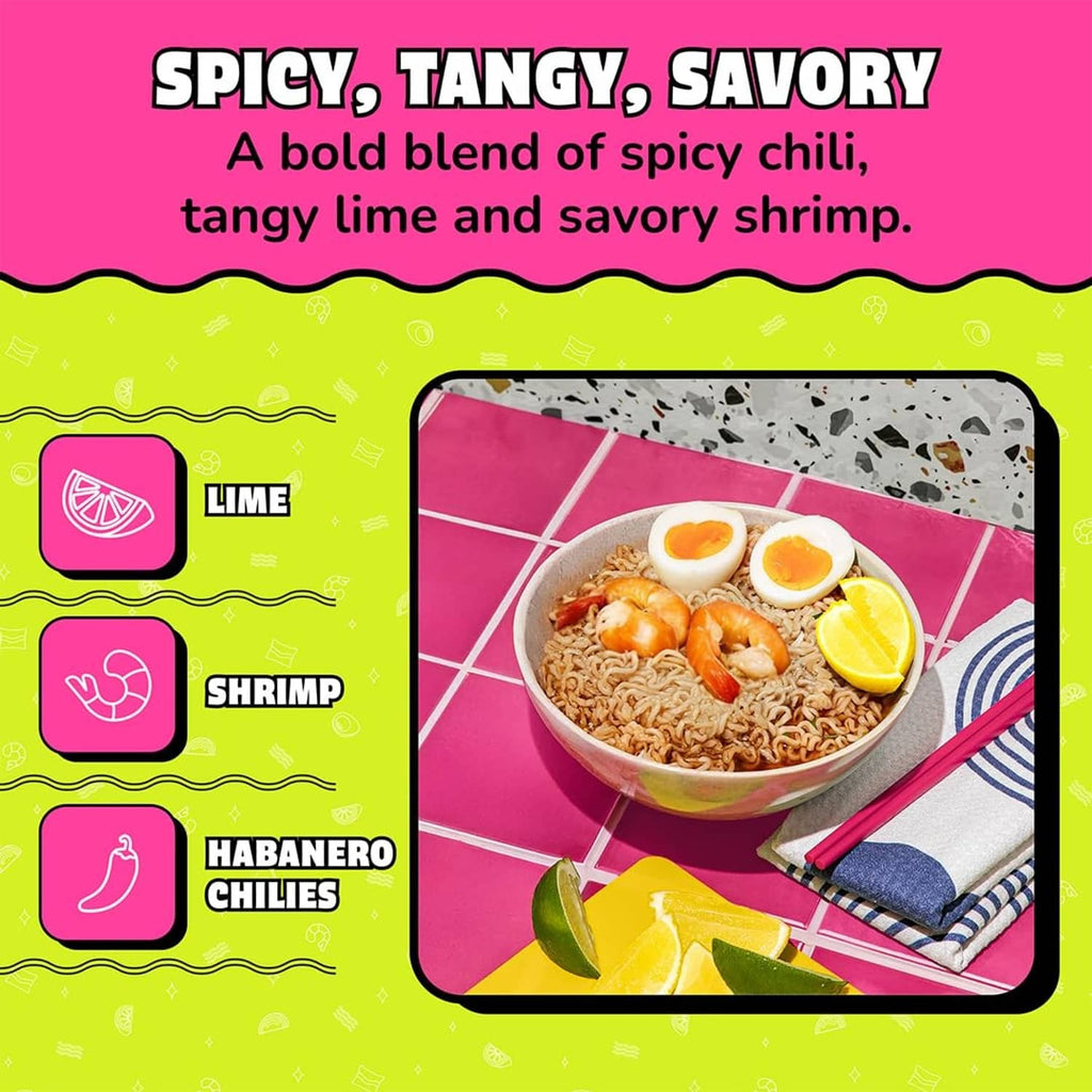 Maruchan lime chili shrimp ramen noodle soup flavor panel with bowl photo
