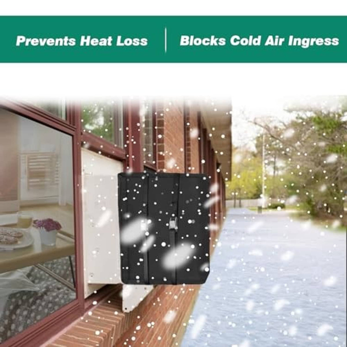 Black insulated AC cover with padded, reflective interior lining