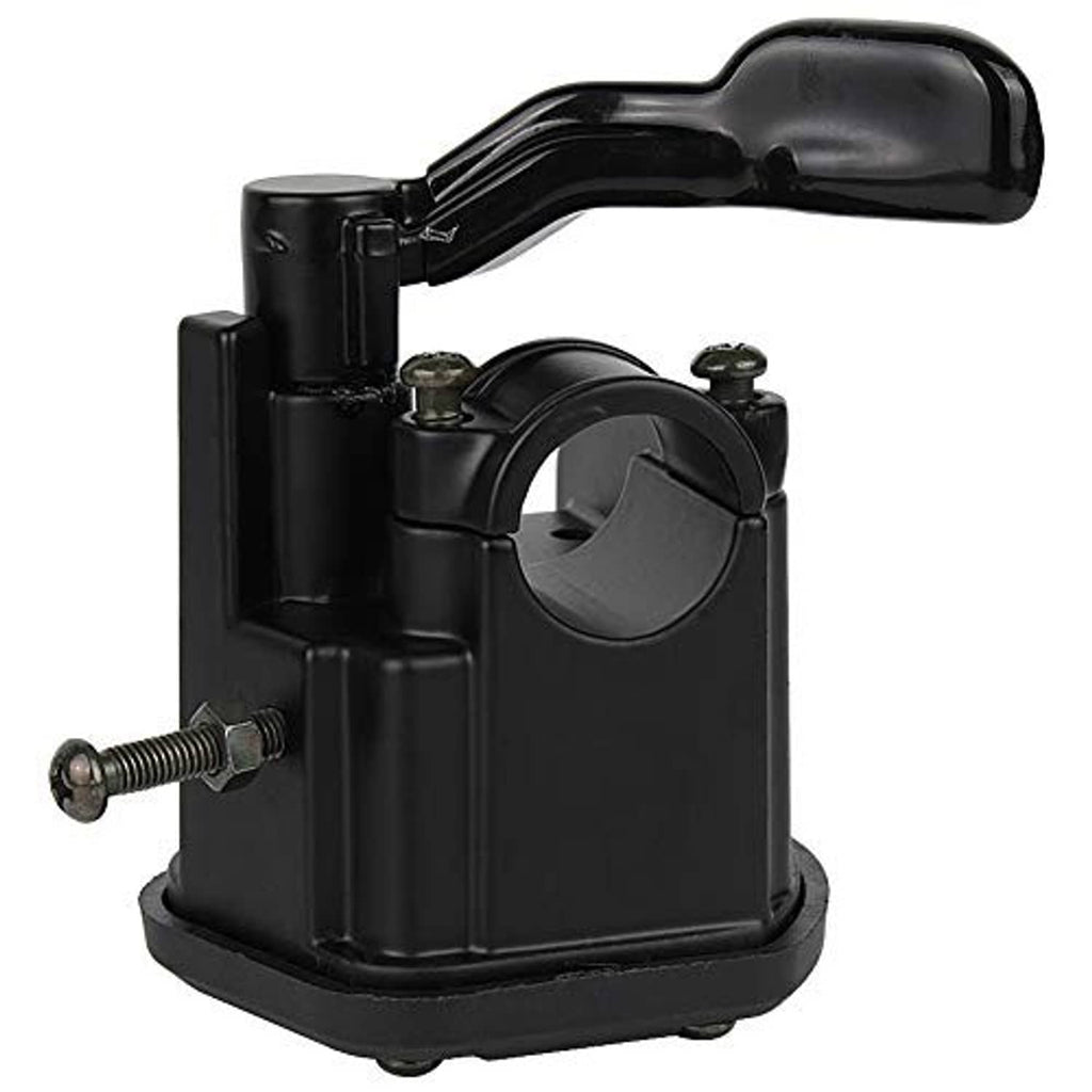 Black thumb throttle assembly with round housing cap and long curved lever