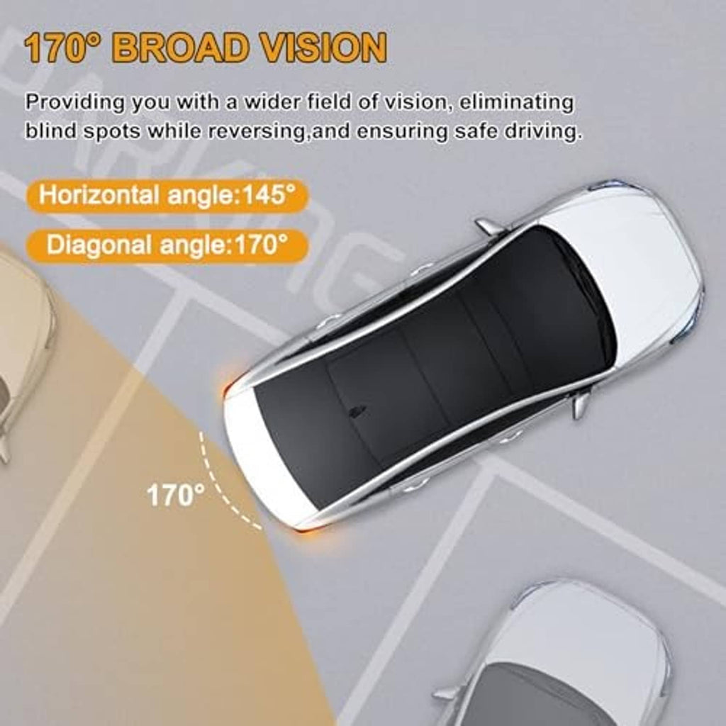 Rear tailgate handle backup camera with wide-angle view over a parking space