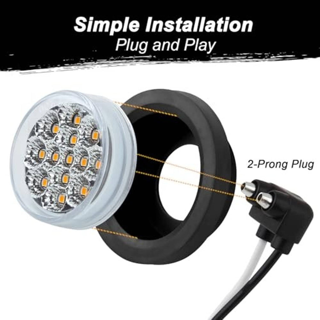2.5-inch round LED side marker light with clear reflector, black rubber grommet and 2-prong plug