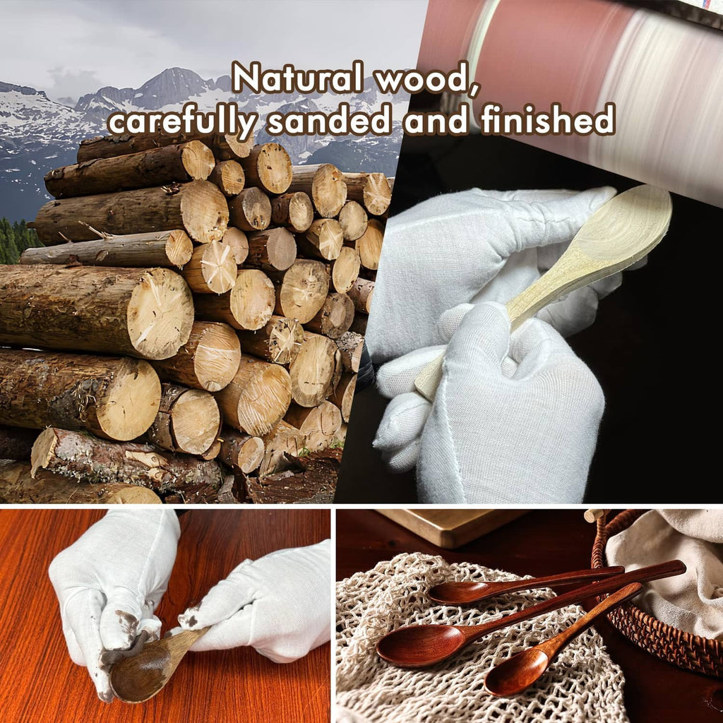 Natural brown wooden spoon with smooth surface near stacked wood logs