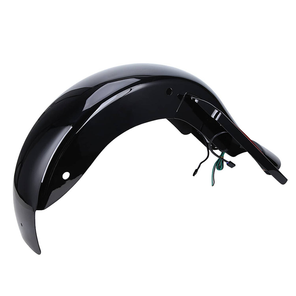 Black curved rear fender shell with mounting holes and wire connectors.