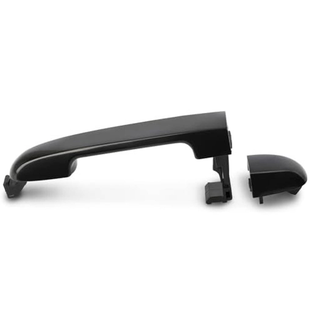 Black exterior door handle, passenger side, with latch openings and mounting tabs