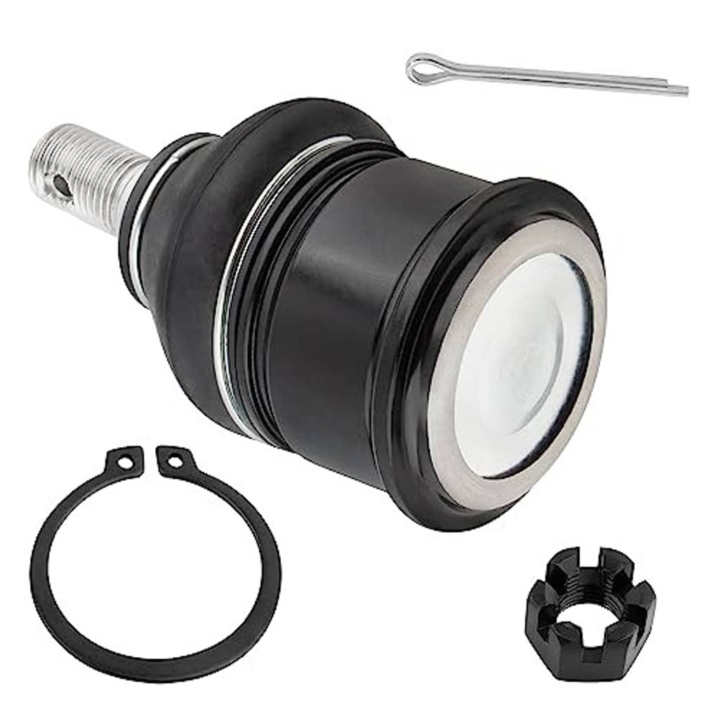 Front ball joint with rubber boot, retaining ring, and threaded mounting stud