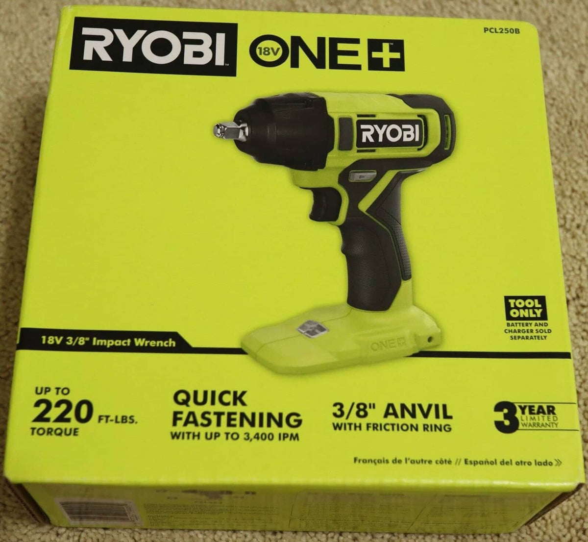 RYOBI ONE+ 18V cordless 3/8" impact wrench tool, green and black