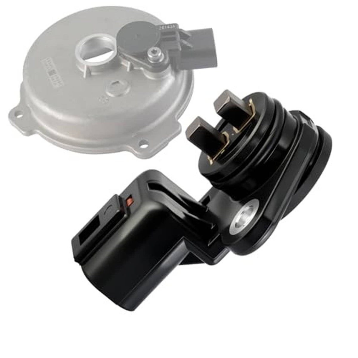 Camshaft position sensor with black harness plug and gray sensor housing