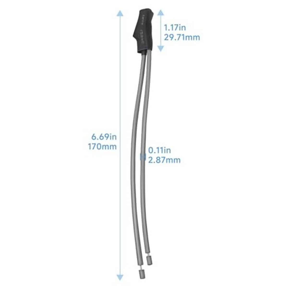 Single variable resistor with black top, silver leads; approx 170 mm overall length