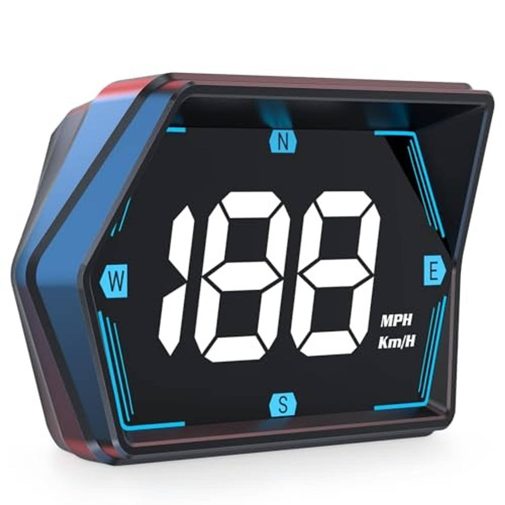 Car HUD speedometer display showing dual speed units MPH and Km/h with compass letters