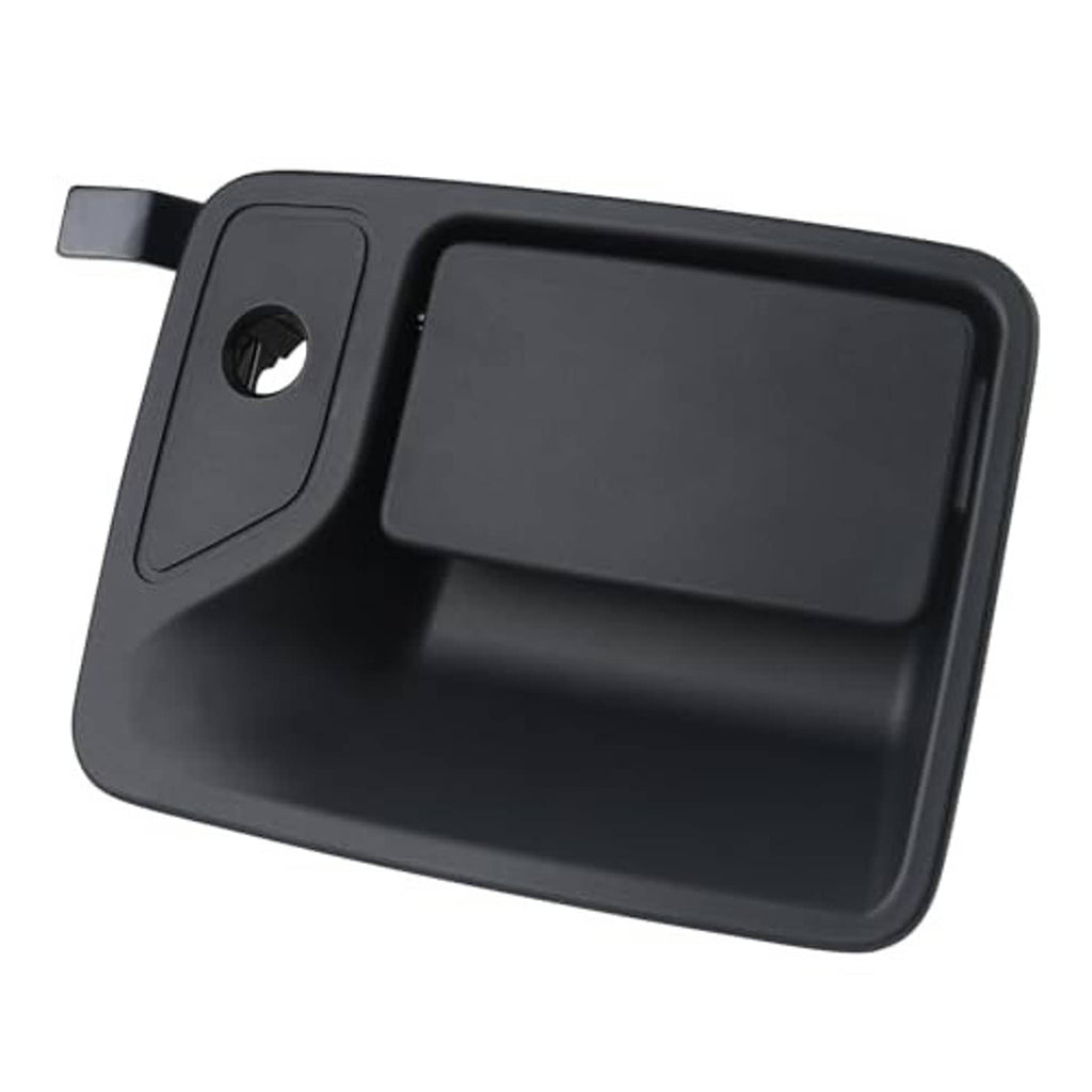 Textured black exterior door handle with key cylinder opening and molded grip.