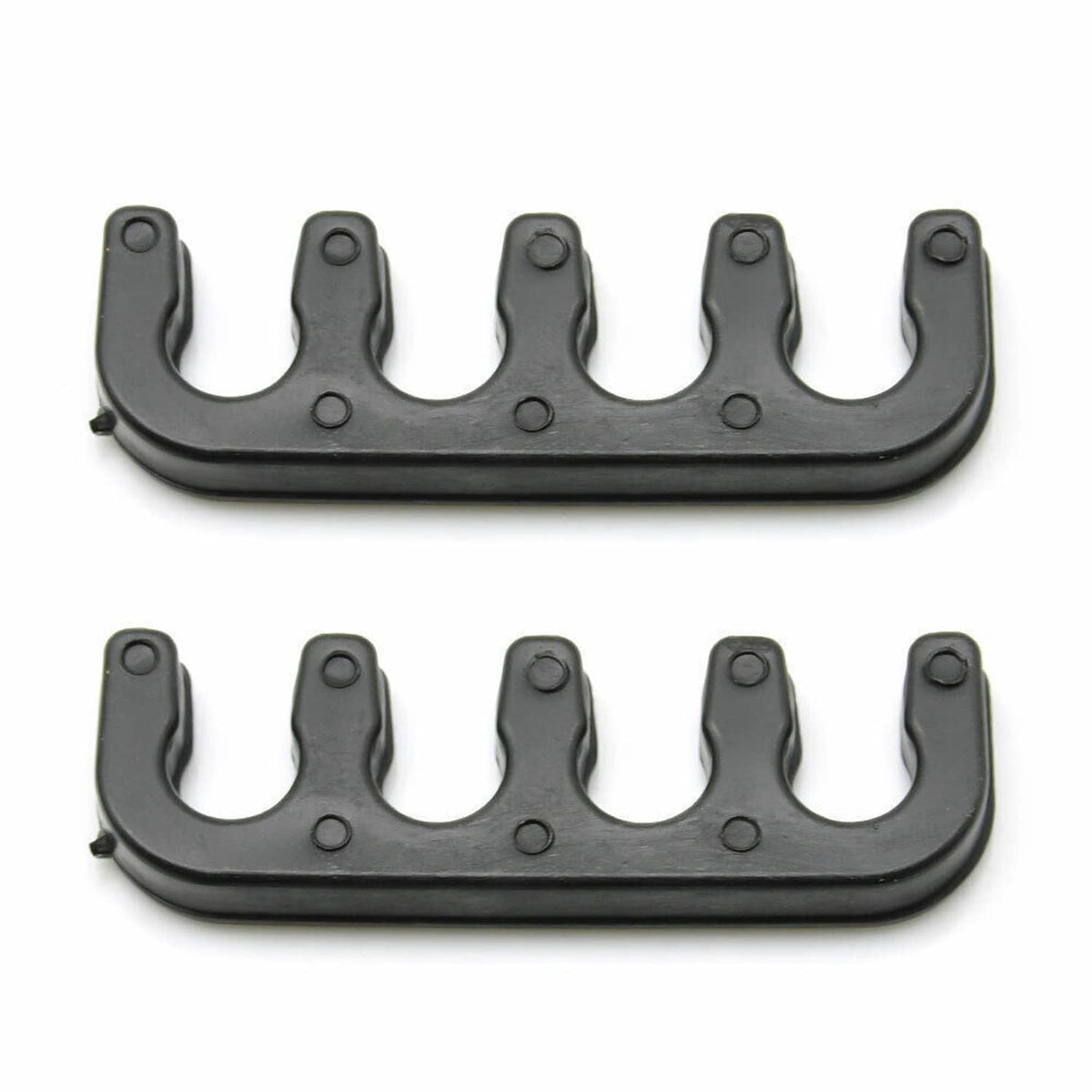Two black ignition coil mounting brackets with four U-shaped posts each