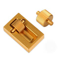 Leather edge paint tool with knurled brass roller in brass base