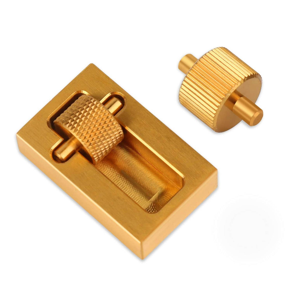 Leather edge paint tool with knurled brass roller in brass base
