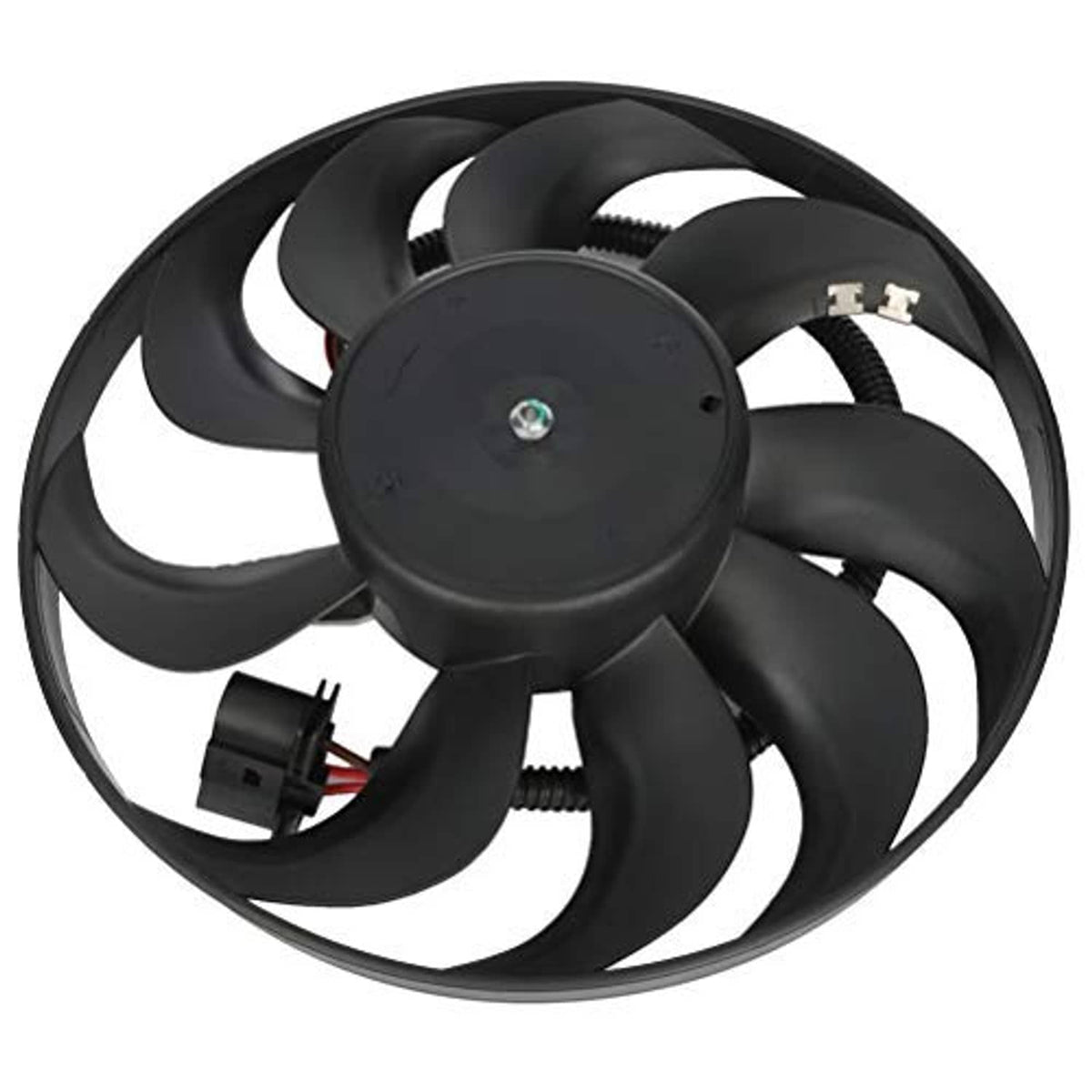 Condenser cooling fan assembly, black multi-blade fan with electrical connector