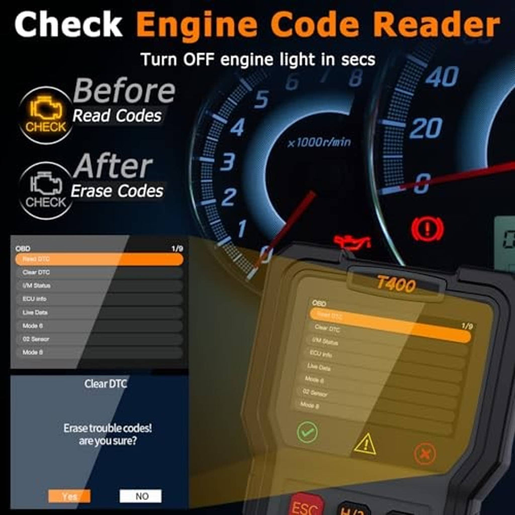 Handheld car diagnostic scanner and battery tester with screen menu for check engine codes