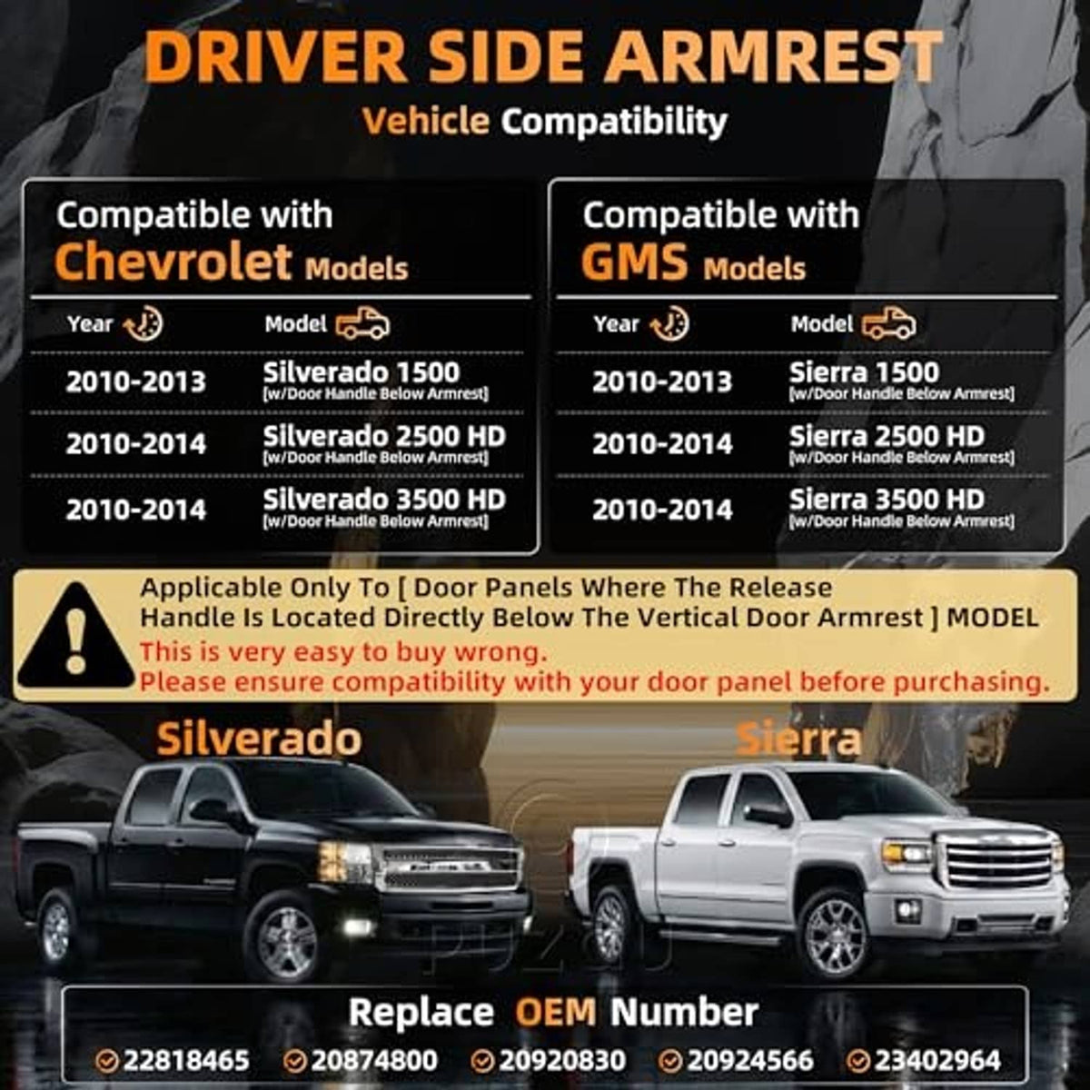 Front driver-side armrest repair kit for Chevrolet and GMC, gray replacement part