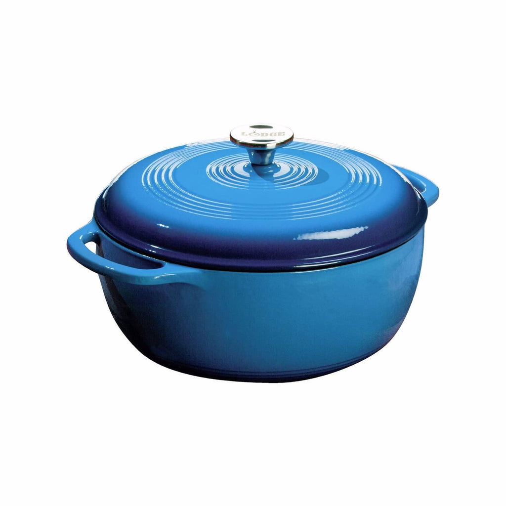 6-quart enamel cast iron Dutch oven with lid, Caribbean blue finish, side handles