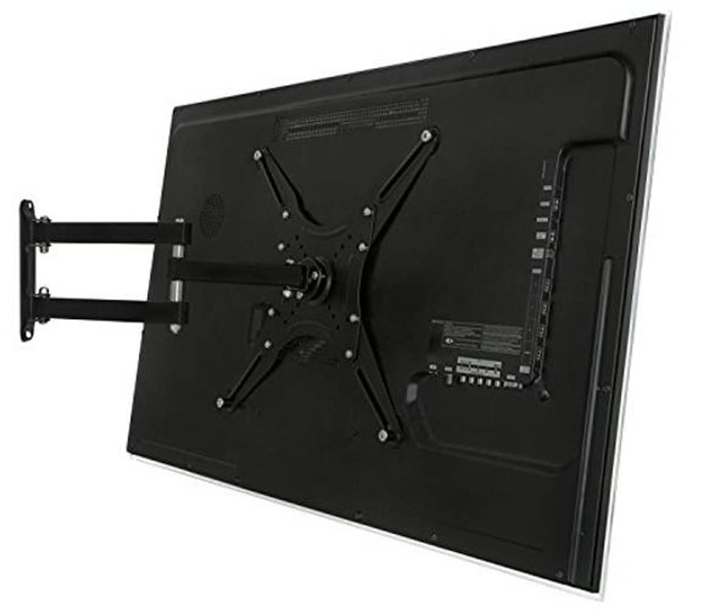 Black TV wall mount plate with VESA bracket arms for attaching a flat screen