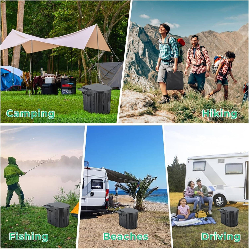 Portable camping toilet shown outdoors for travel use in a tent or on hikes