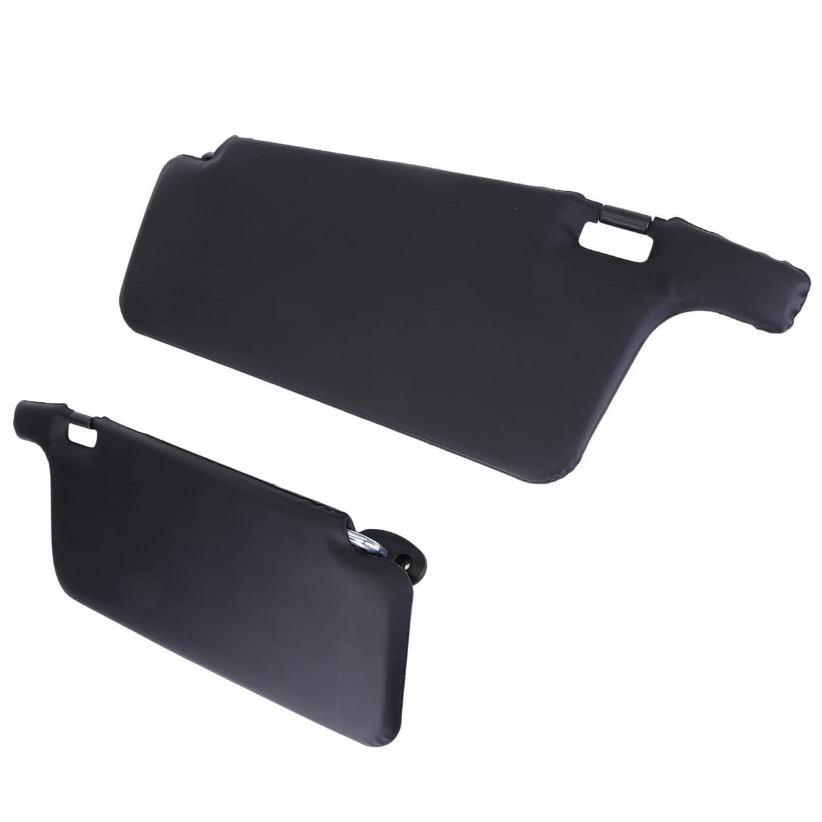Black dashboard sun visor pair with center slot openings and side mounting clips