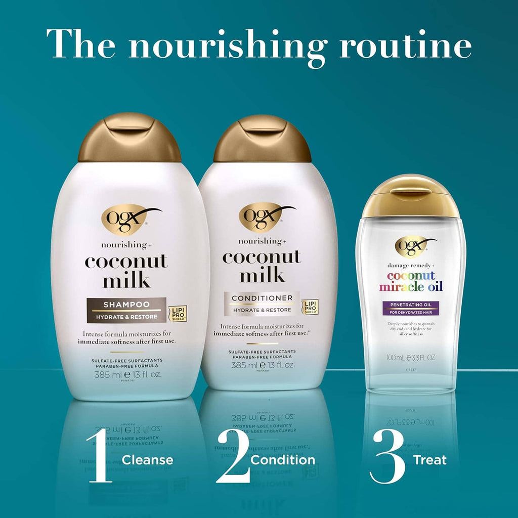 Coconut milk hair care routine set with two bottles and penetrating oil treat bottle