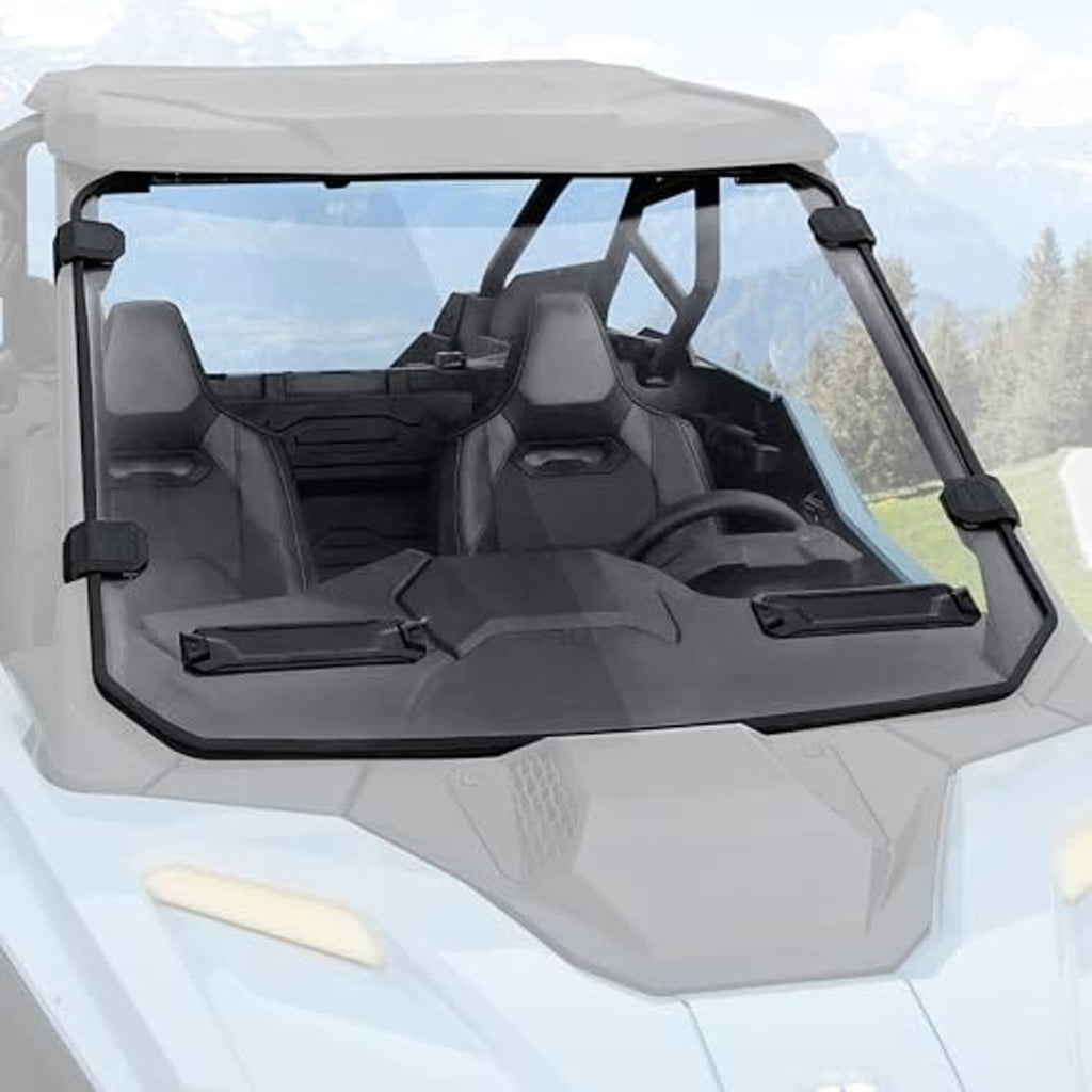 Front windshield for Polaris RZR PRO with clear glass and black mounting hardware