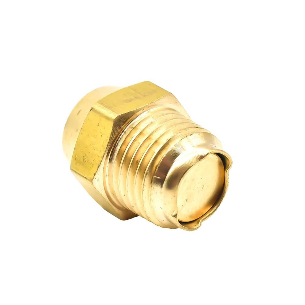 Brass cold start valve with tapered tip, hex collar, and NPT threads
