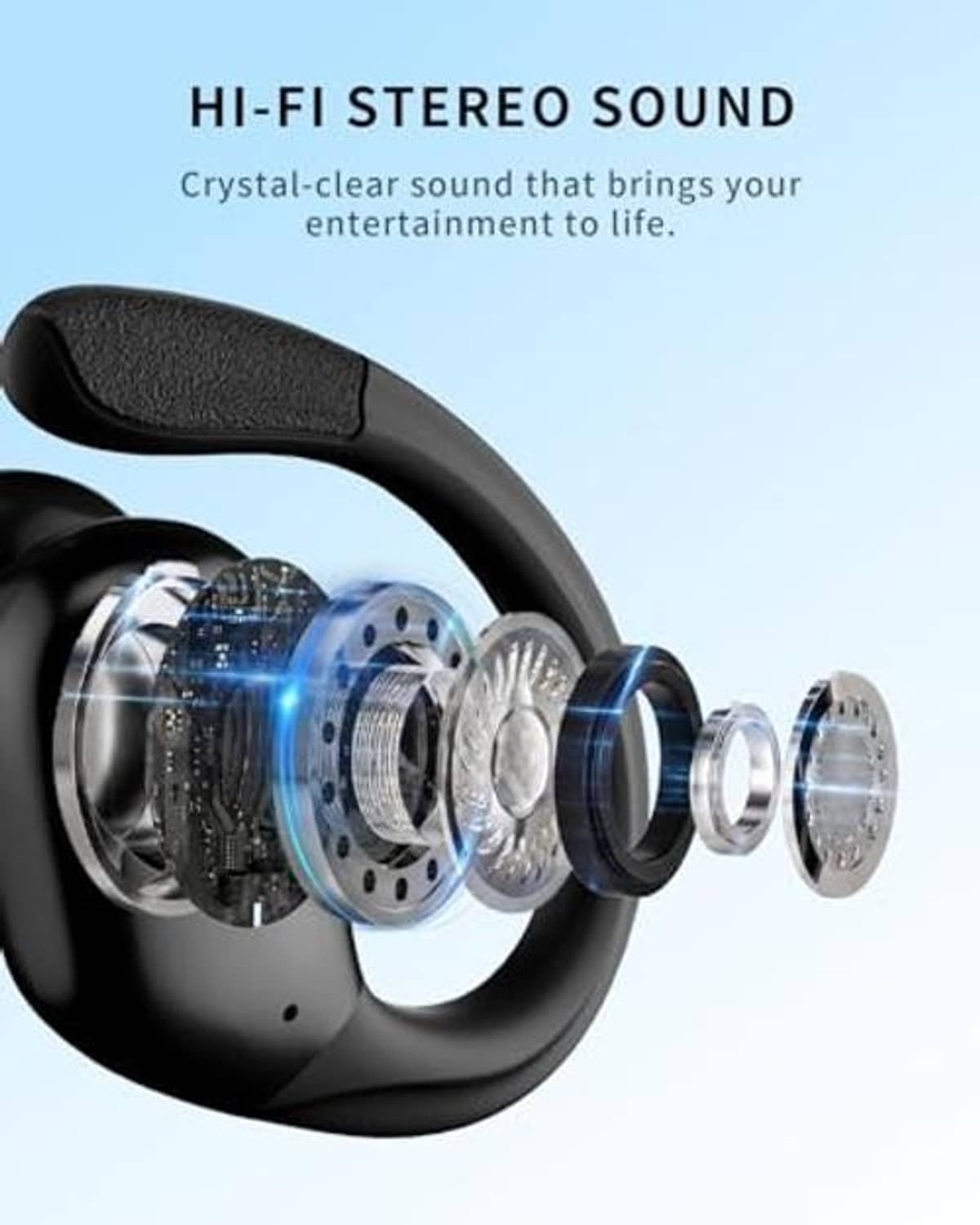 Black wireless earbuds with detailed driver design and inner sound channels