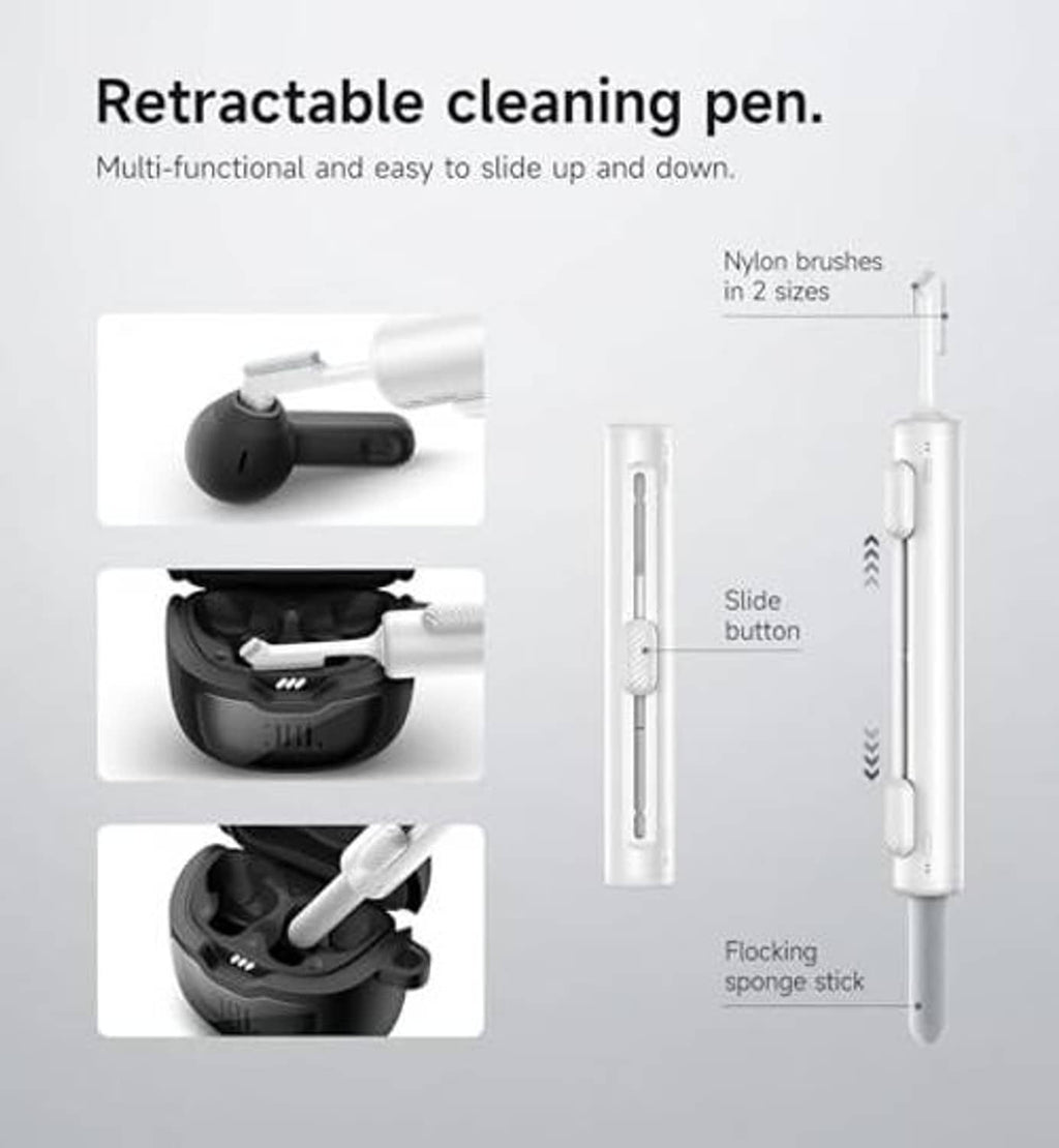 Retractable cleaning pen accessory with nylon brush and foam sponge tips