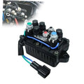 Outboard trim relay with black housing, blue wire harness, and multi-pin terminals