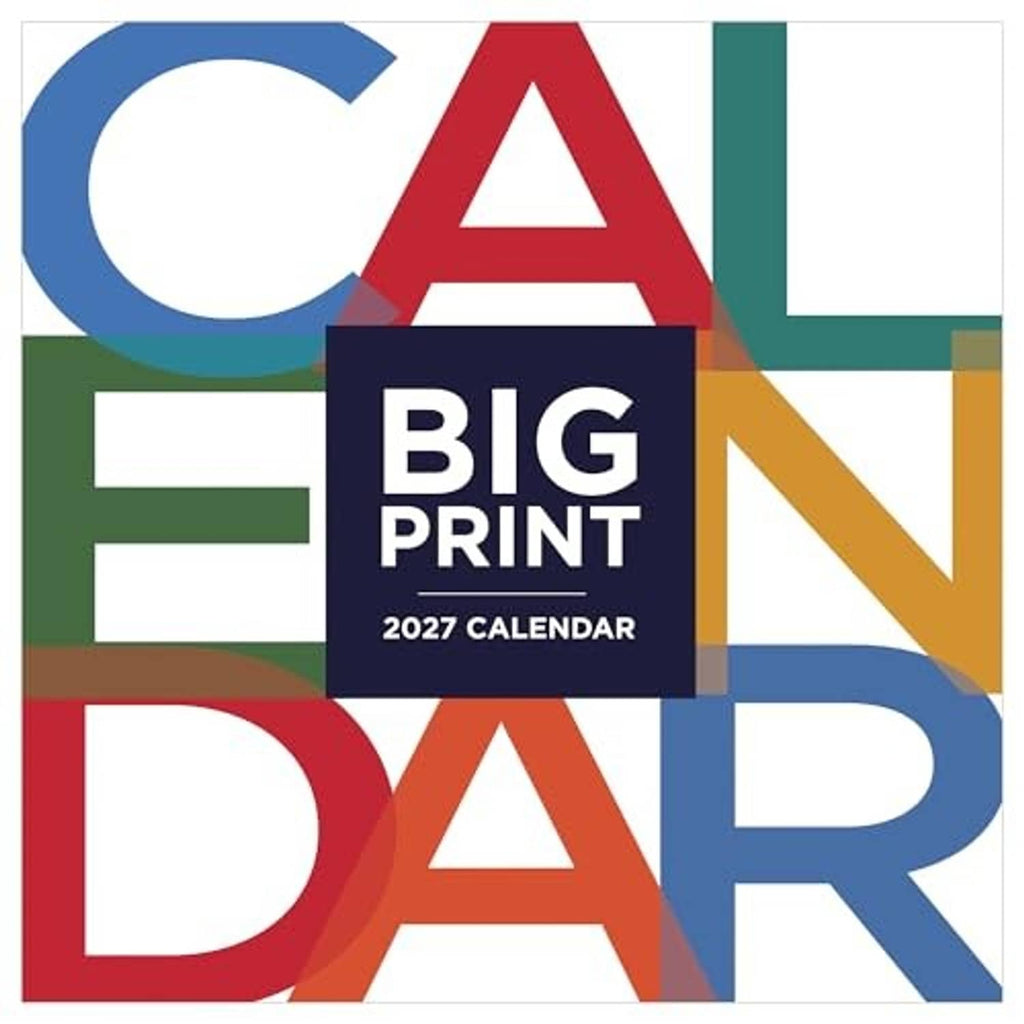 Close-up of 2027 BIG PRINT mini calendar cover with bold multicolor letters