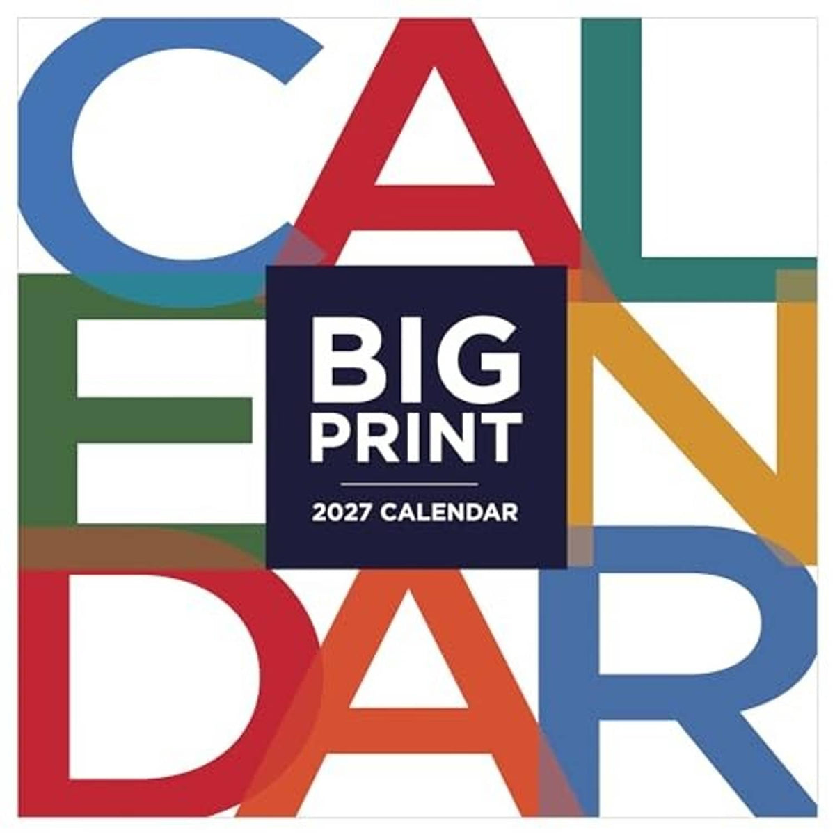 Close-up of 2027 BIG PRINT mini calendar cover with bold multicolor letters