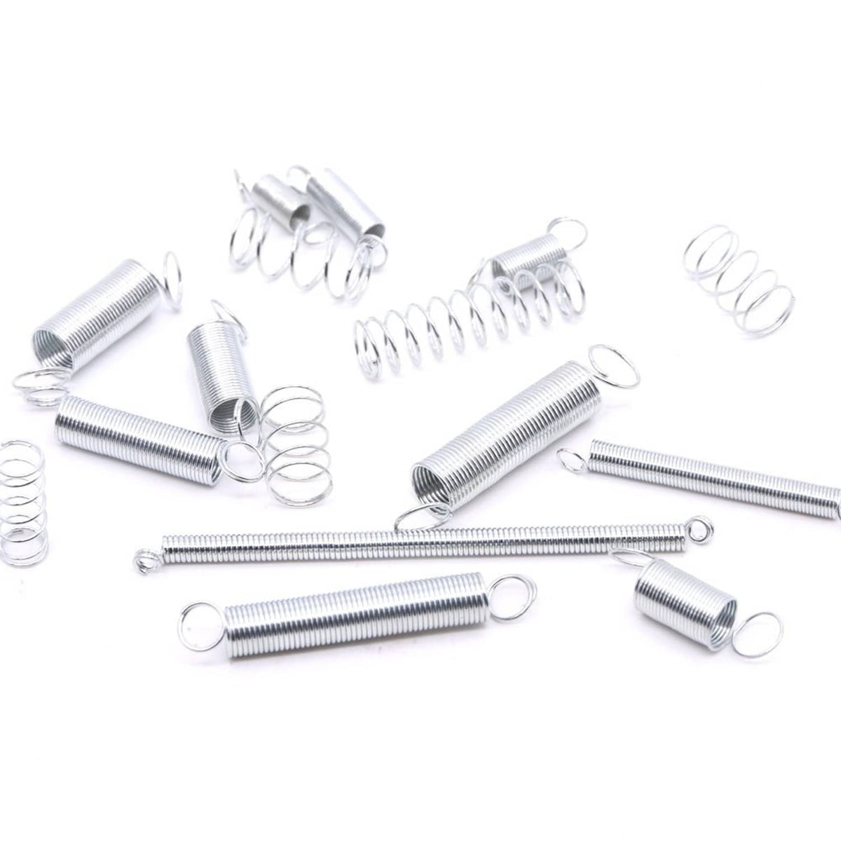 Zinc-plated coil springs and threaded bolts with loop ends, mixed set