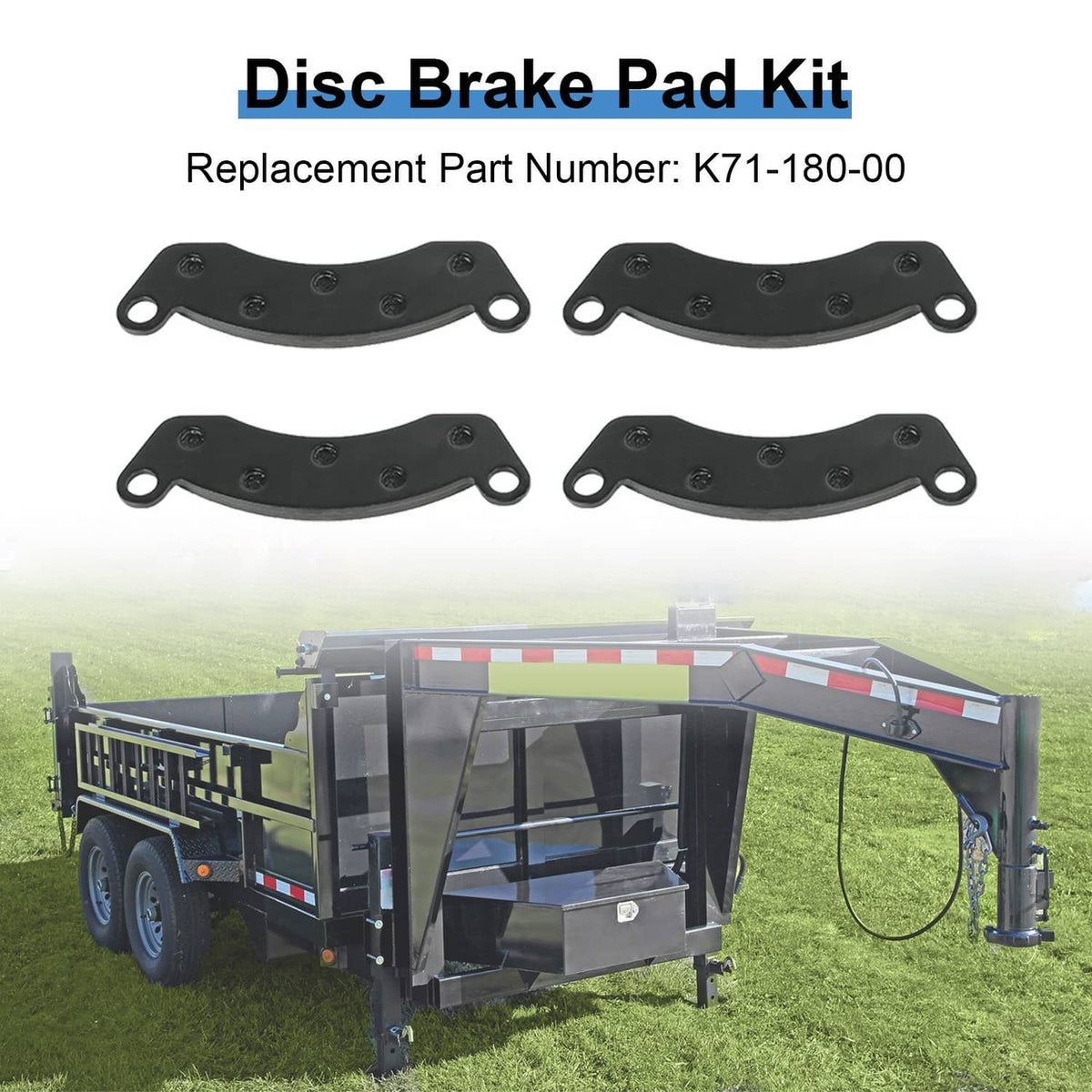 Four-piece dark disc brake pad kit with mounting holes for trailer use