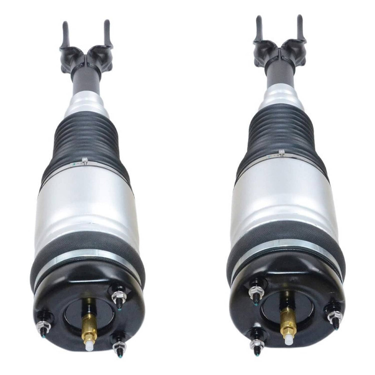 Front air suspension strut set, silver shock body with black pneumatic bellows