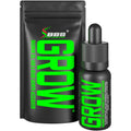 Beard growth serum set with black pouch and dropper bottle, neon green branding
