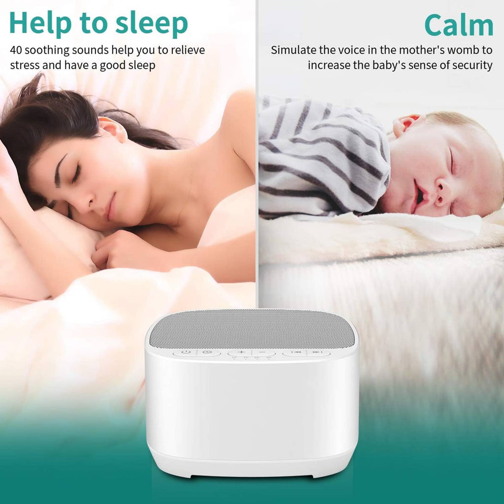 White sleep sound machine with top grille and front control panel