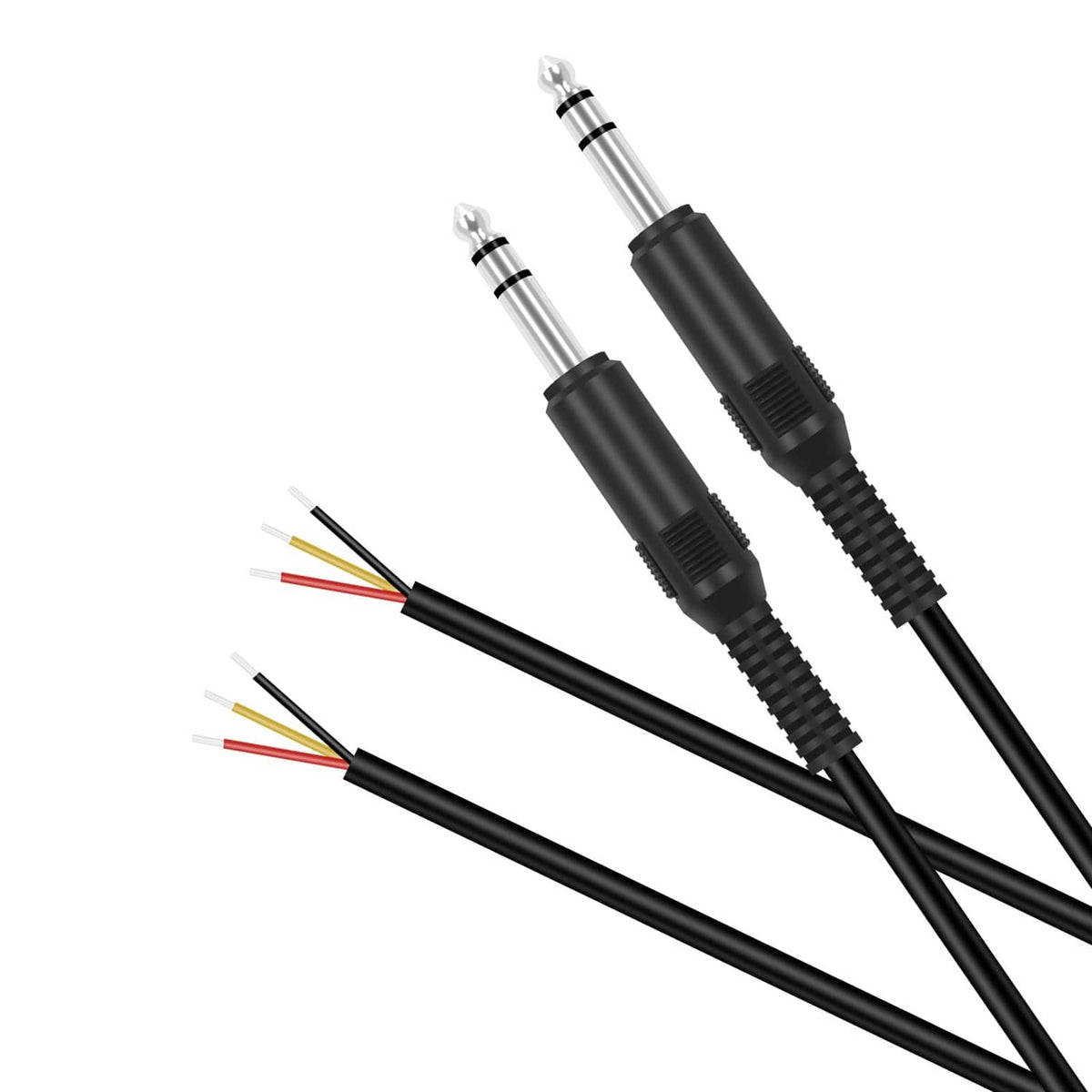 Two-pack black speaker wire adapter cables with 6.35mm stereo male plugs and leads