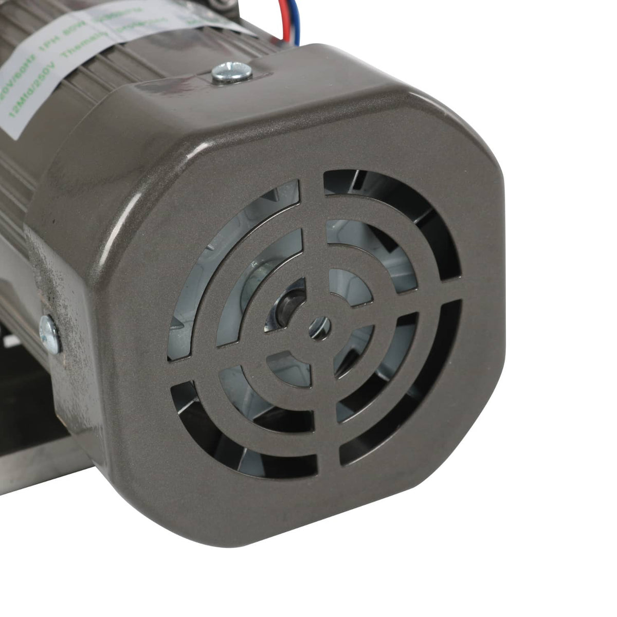 Cylindrical water pump motor with vented grille and power wire terminals
