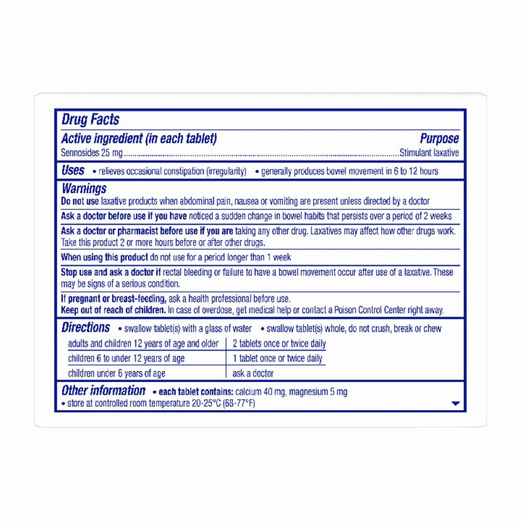 Ex-Lax drug facts label panel with active ingredient and directions table