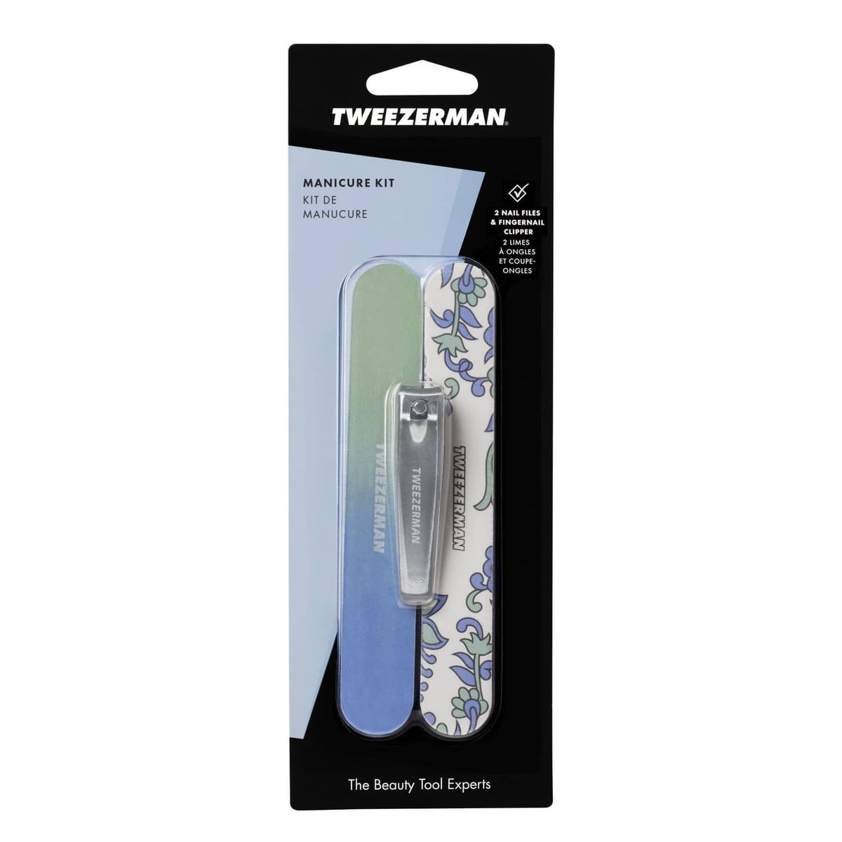 Tweezerman manicure kit box with blister pack and patterned files