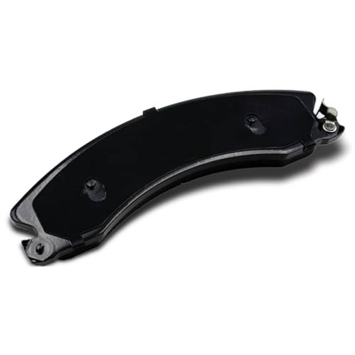 Ceramic brake pad, black friction surface with metal backing and mounting hardware